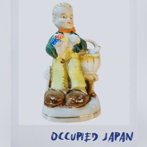 Vintage Boy With Basket & Flowers Figurine Occupied Japan